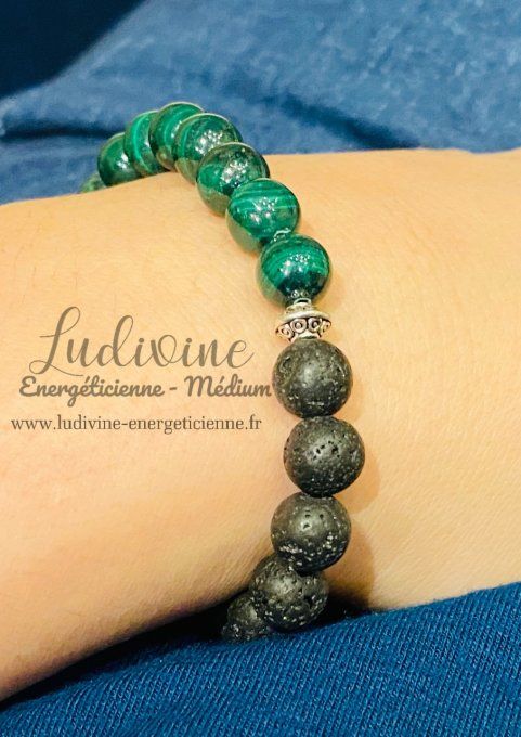 Bracelet malachite - pierre de lave